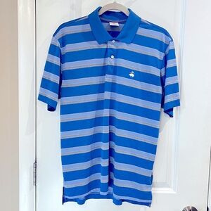 Brooks Brothers Performance Polo Original Fit Sz M Blue & Gray Stripe Chest Logo